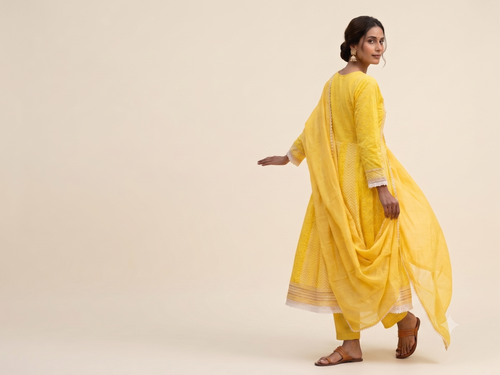 [RISHI EXPORTS] | Artisanal Anarkali Suit Jaipur print with shifli and embdroidery work
