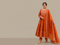 [Rishi Exports] | Elegant Rust Orange Embroidery Anarkali Kurti with Pant & Dupatta Set