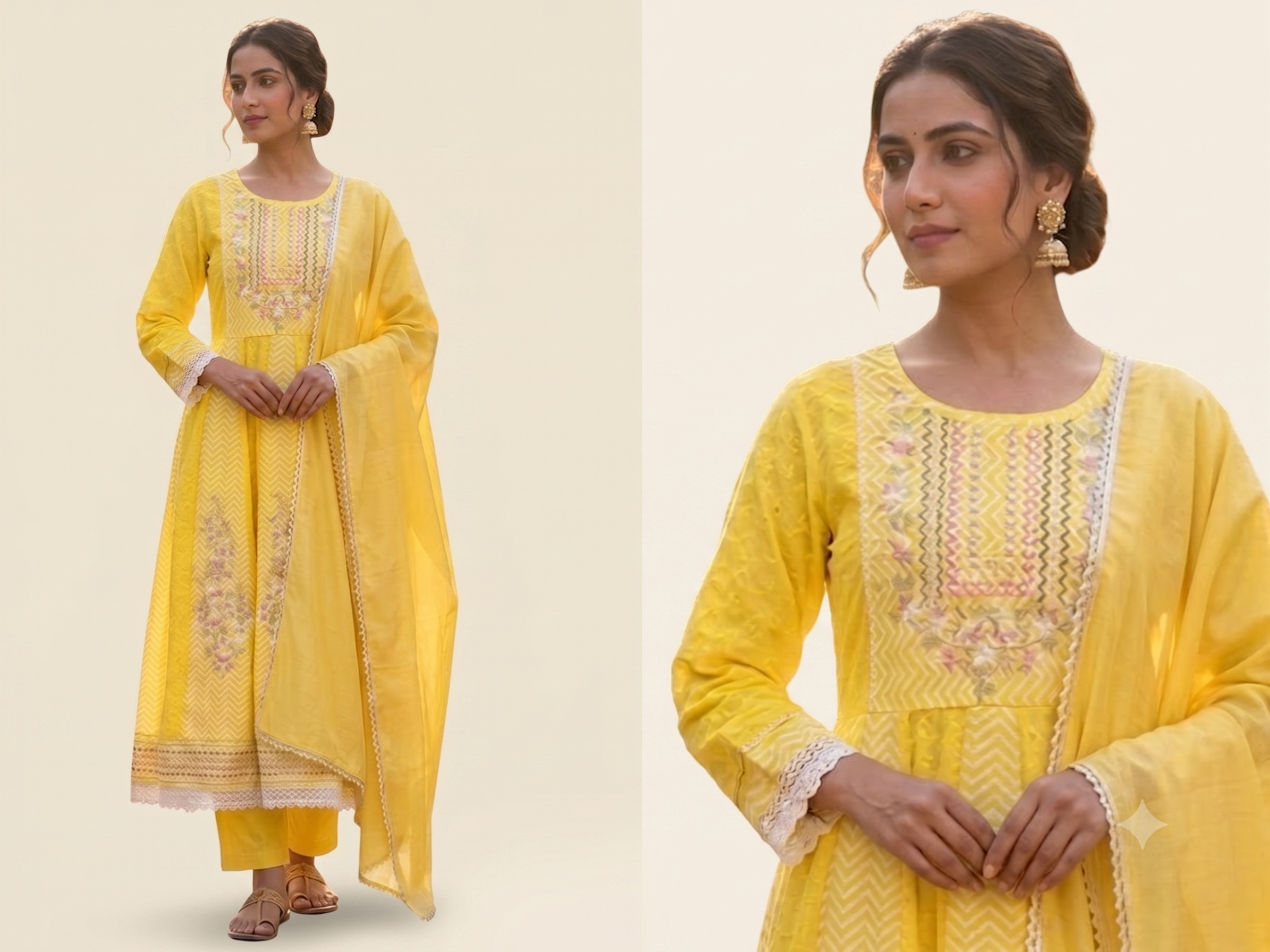 [RISHI EXPORTS] | Artisanal Anarkali Suit Jaipur print with shifli and embdroidery work