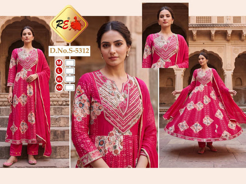 [ RISHI EXPORT ] Designer Rayon Anarkali Suit with Heavy Yoke Embroidery & Nazmeen Dupatta