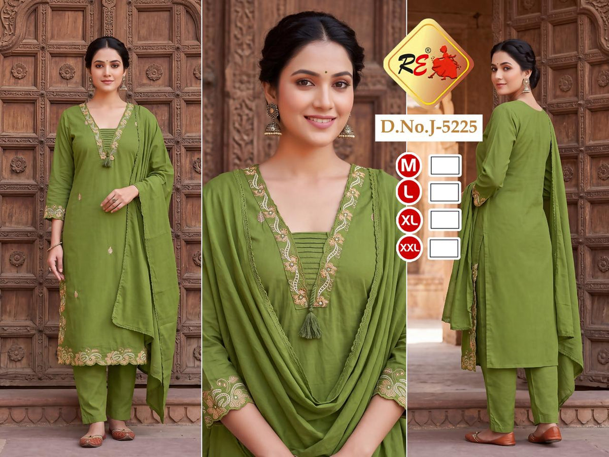 [RISHI EXPORTS] Premium 60x60 Cambric Cotton Kurti with Mulmul Dupatta & Pant | 3-Piece Set